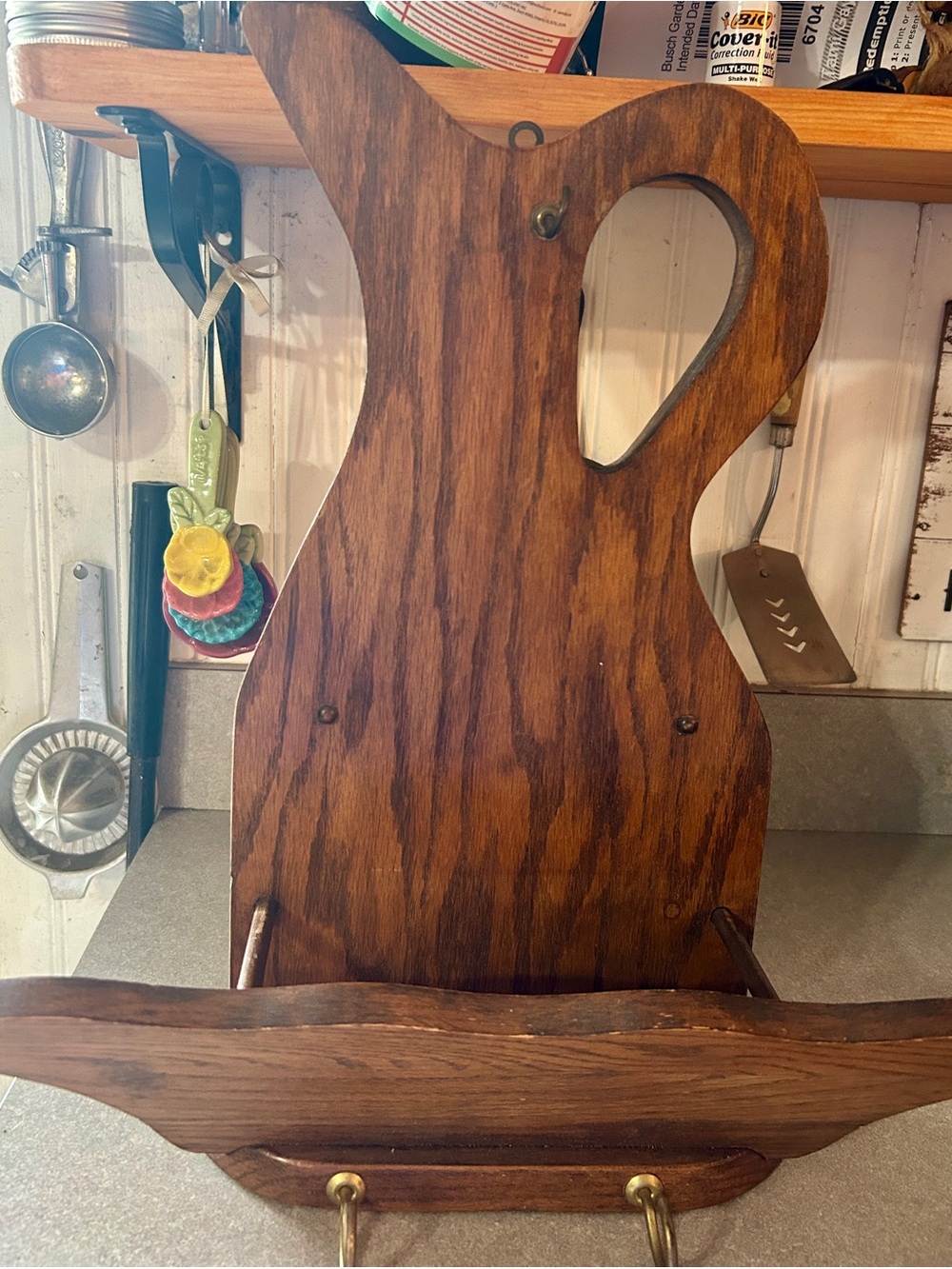 Vintage Brown Wooden Wall Shelf with Hooks